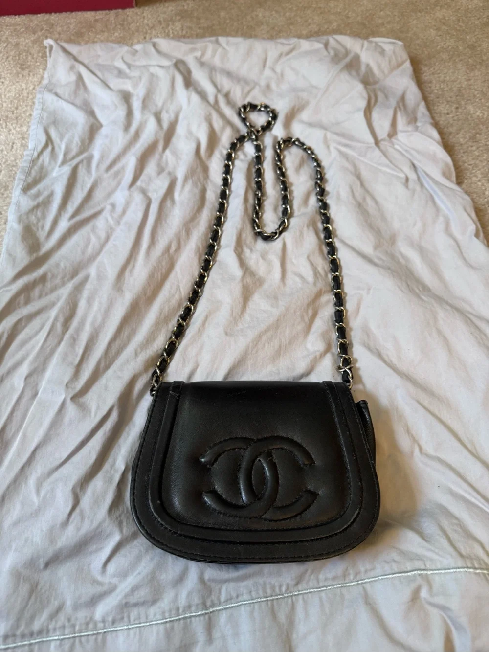 CHANEL Black Quilted CC Logo Crossbody with Chain Strap, 1980s-